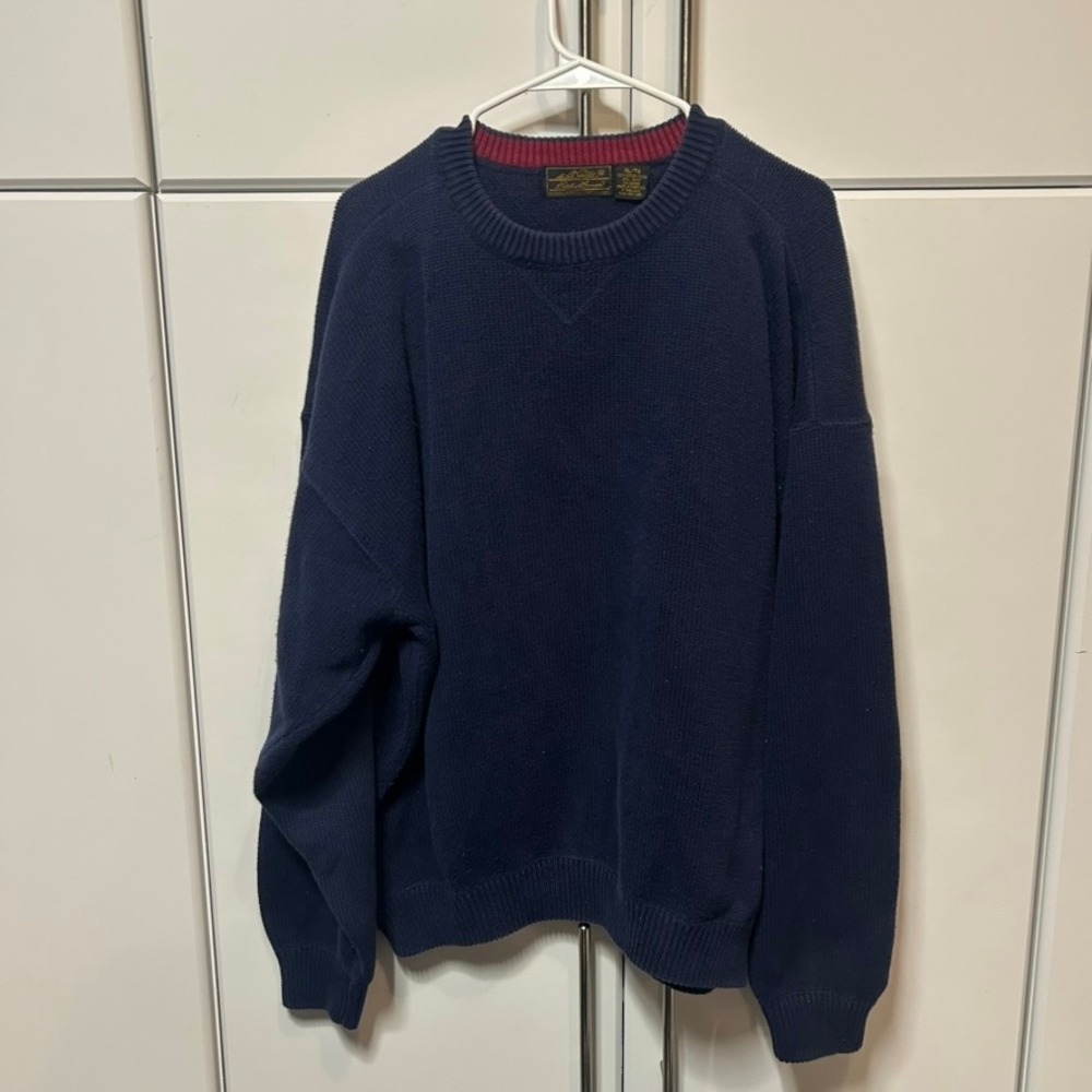 Vintage‎ Eddie Bauer Navy Blue Cotton Shaker Knit Crewneck Sweater Mens XL